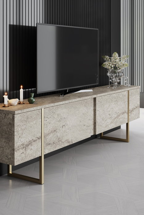 Hanah Home Juego Muebles Sala Travertino y Oro Melamina y Metal
